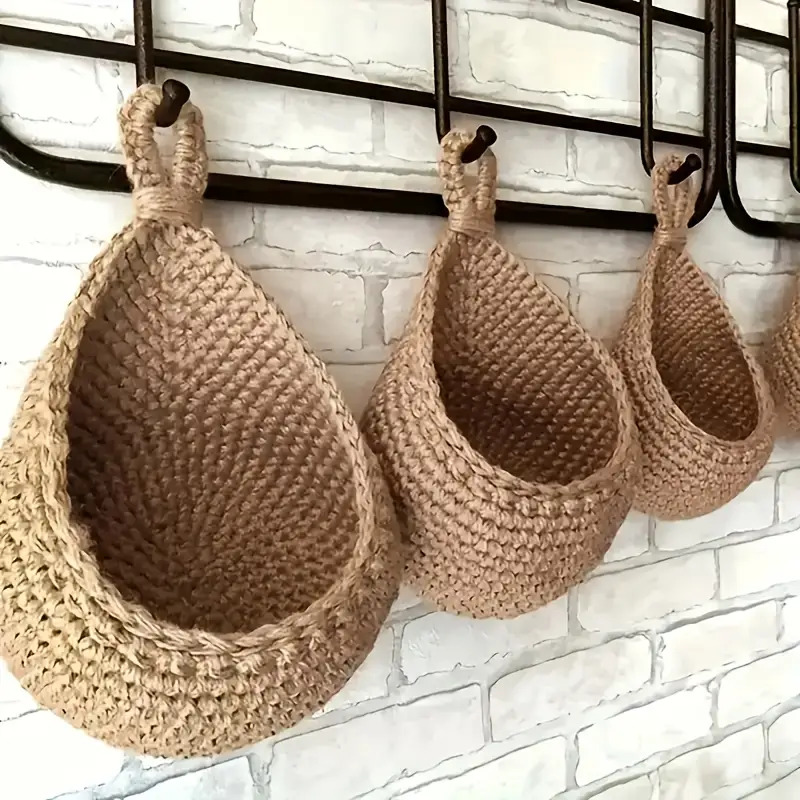 3pcs Bohemian-style Rope Handwoven Wall-mounted Basket Set, Multi-functional Hanging Storage Basket Made of, Suitable for Storing Sundries, Kitchen, Home, and Dining Room Decorations, Shelf Basket, Perfect Gift for All Four Seasons., Shelf Baskets
