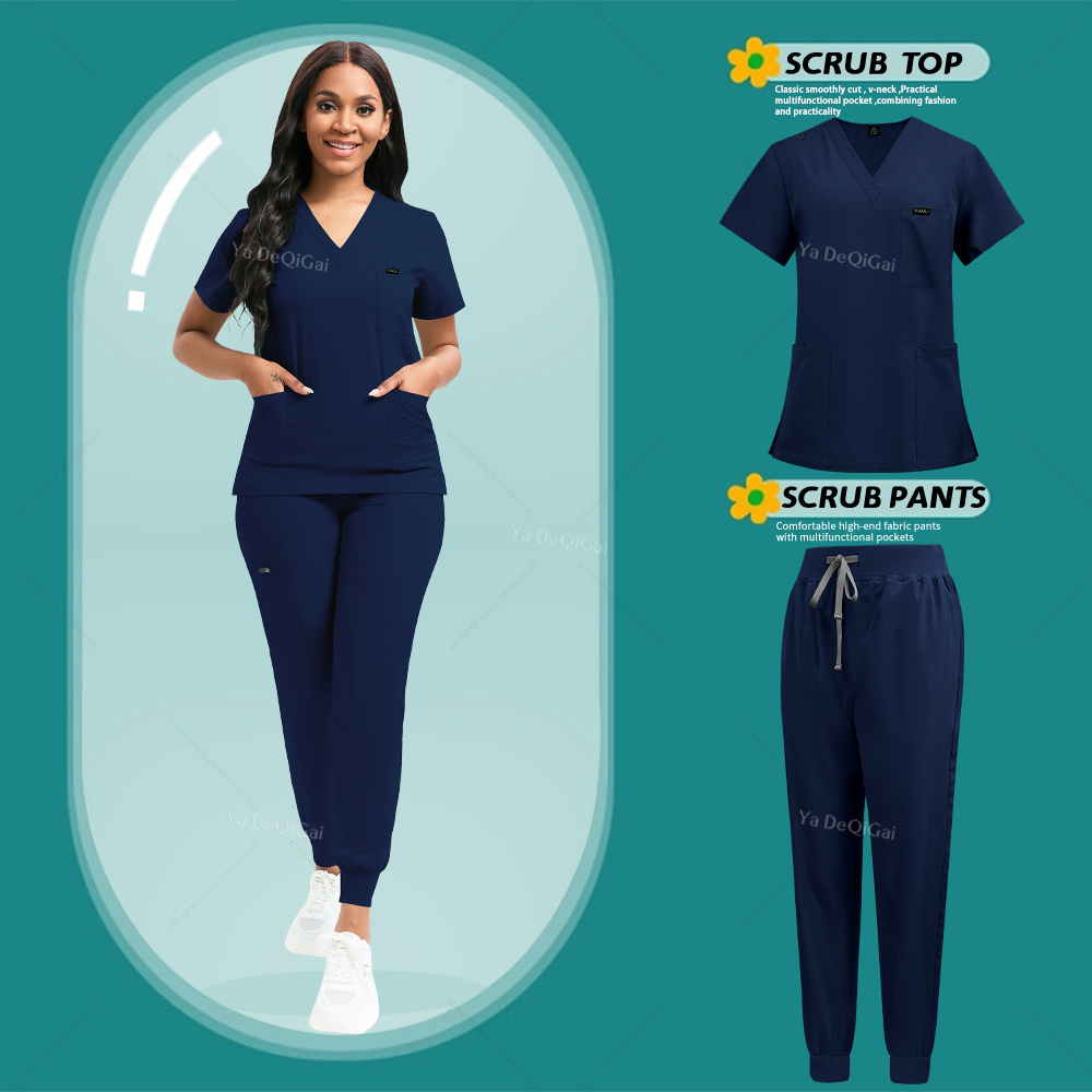 TEMU Stretch Scrubs Women Set Nursing Uniforms Scrubs Set Nurse Doctor Workwear Scrubs Top+ Jogger Pants