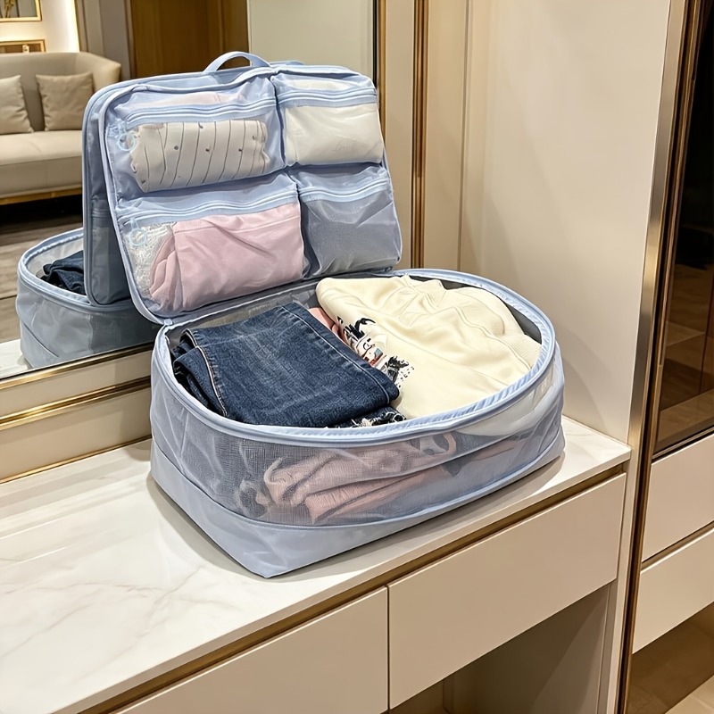TEMU Sac de Rangement de Voyage Grande Capacité en Un - Organisateur de Compression Pliable, Convient pour Bagages, Vêtements, Sous-vêtements et