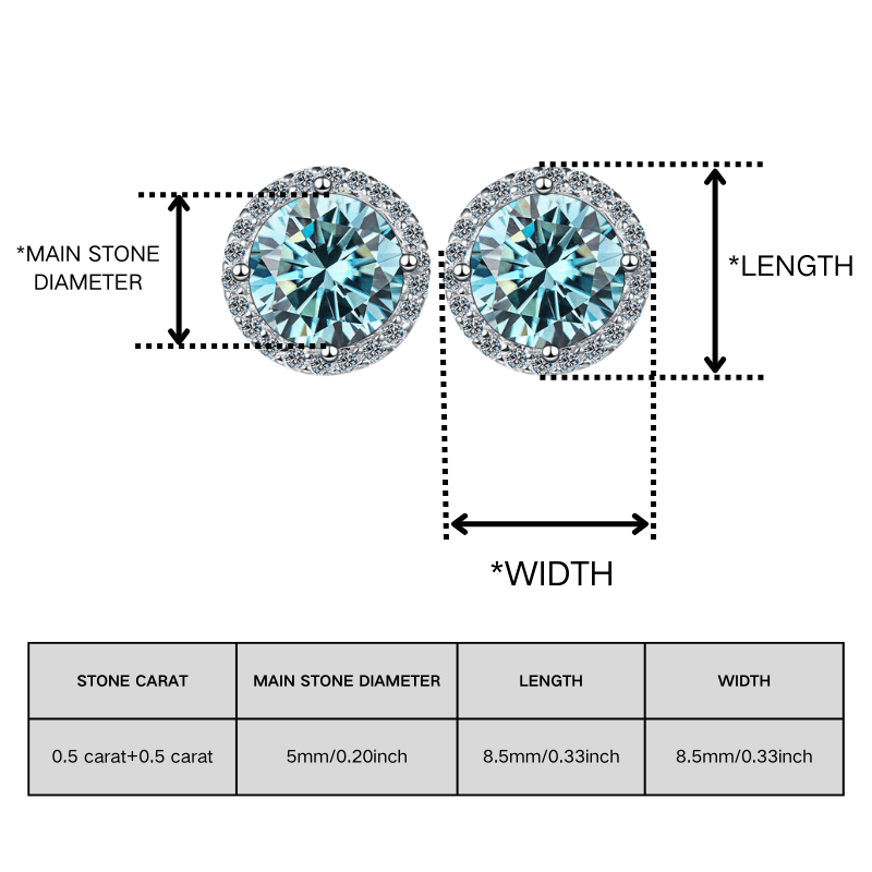 Women's 0.5 Carat Light Blue Round Moissanite Stud Earrings