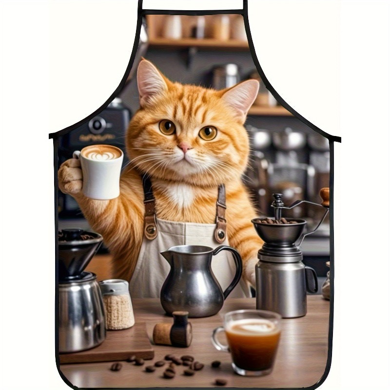 TEMU A Vintage Cat-themed Barista Apron - Featuring A Cute And Artistic Style - Suitable For Home Coffee Making/baking, For Wear In Coffee/baking