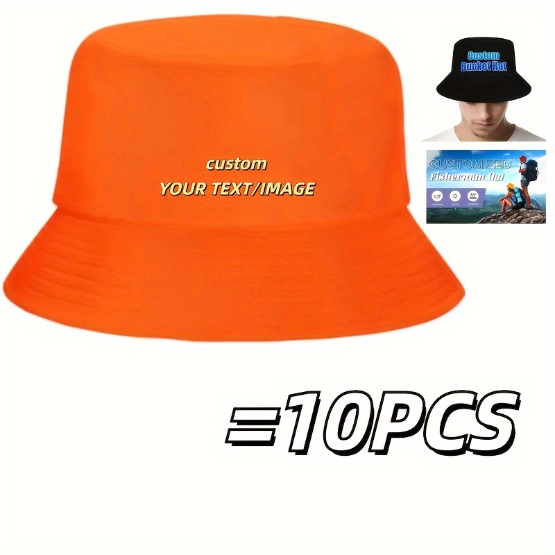 Customizable Unisex Folding Bucket Hats, 10pcs Set