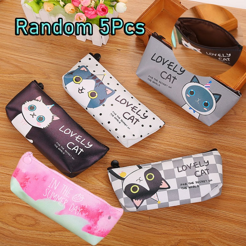 TEMU Estilo Aleatorio 5pcs Bolso de Lápices Escolares de Gato Kawaii, Estuche de Lápices Lindo, Regalo de Papelería, Suministros Escolares de Oficina