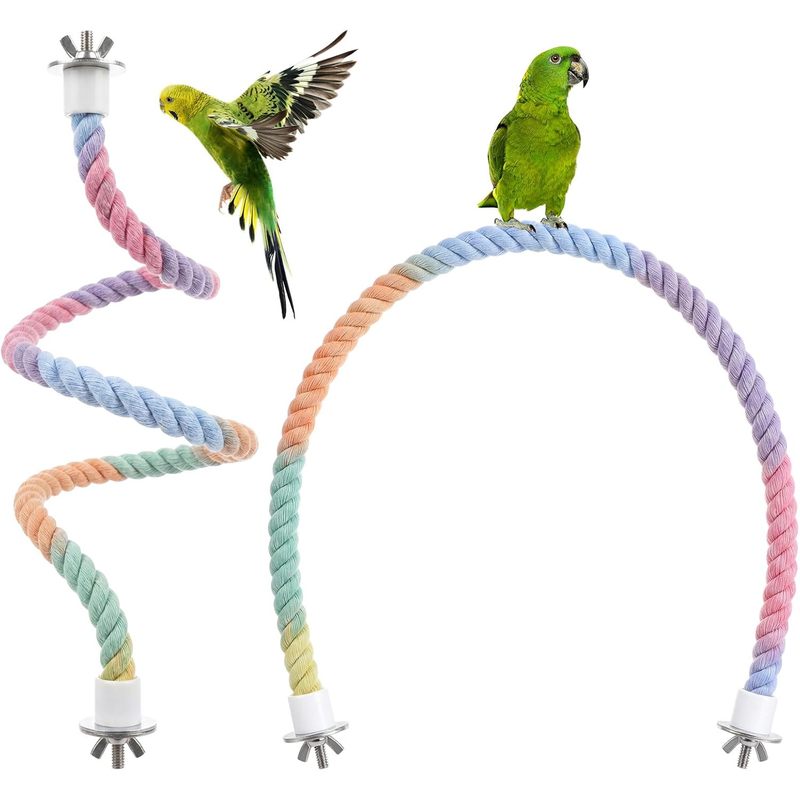 TEMU 2pcs Set Bird Rope Stand, Transformable Shape Ladder-colored Flexible Parrot Bird Stand Rope, Support, Bird Cage Decoration, Climbing Bird Rope,