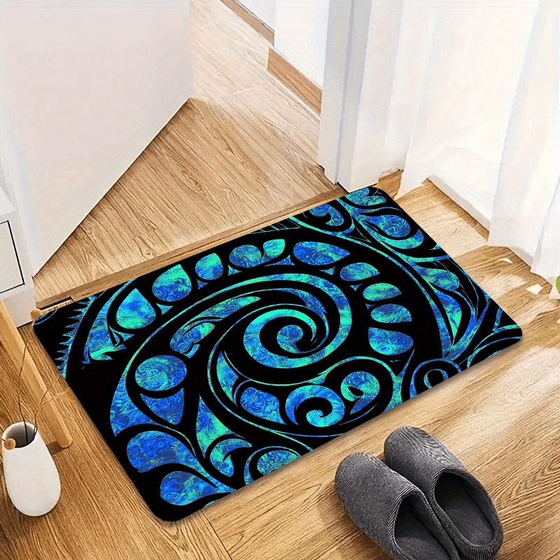 TEMU 1pc New Zealand Maori Paua Tattoo Koru Pattern Mat - And Mat, Machine Washable Lightweight Polyester Mat, Suitable For Bedroom, Outdoor, Living