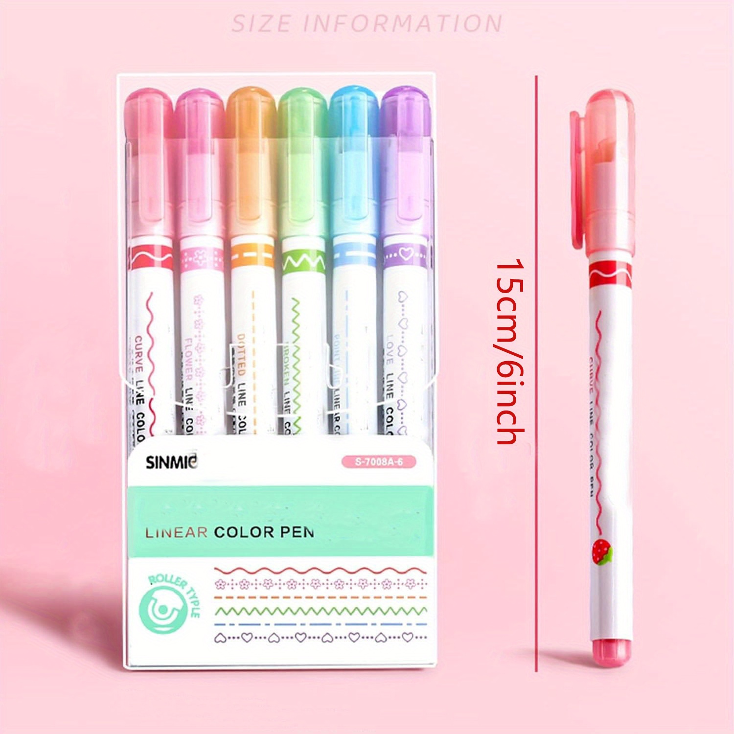 TEMU 30pcs Flower Shaped Contour Pens Of Different With Different Curve Shapes Pens, Stationery For Taking Notes Marking Colored Pens, 6colors