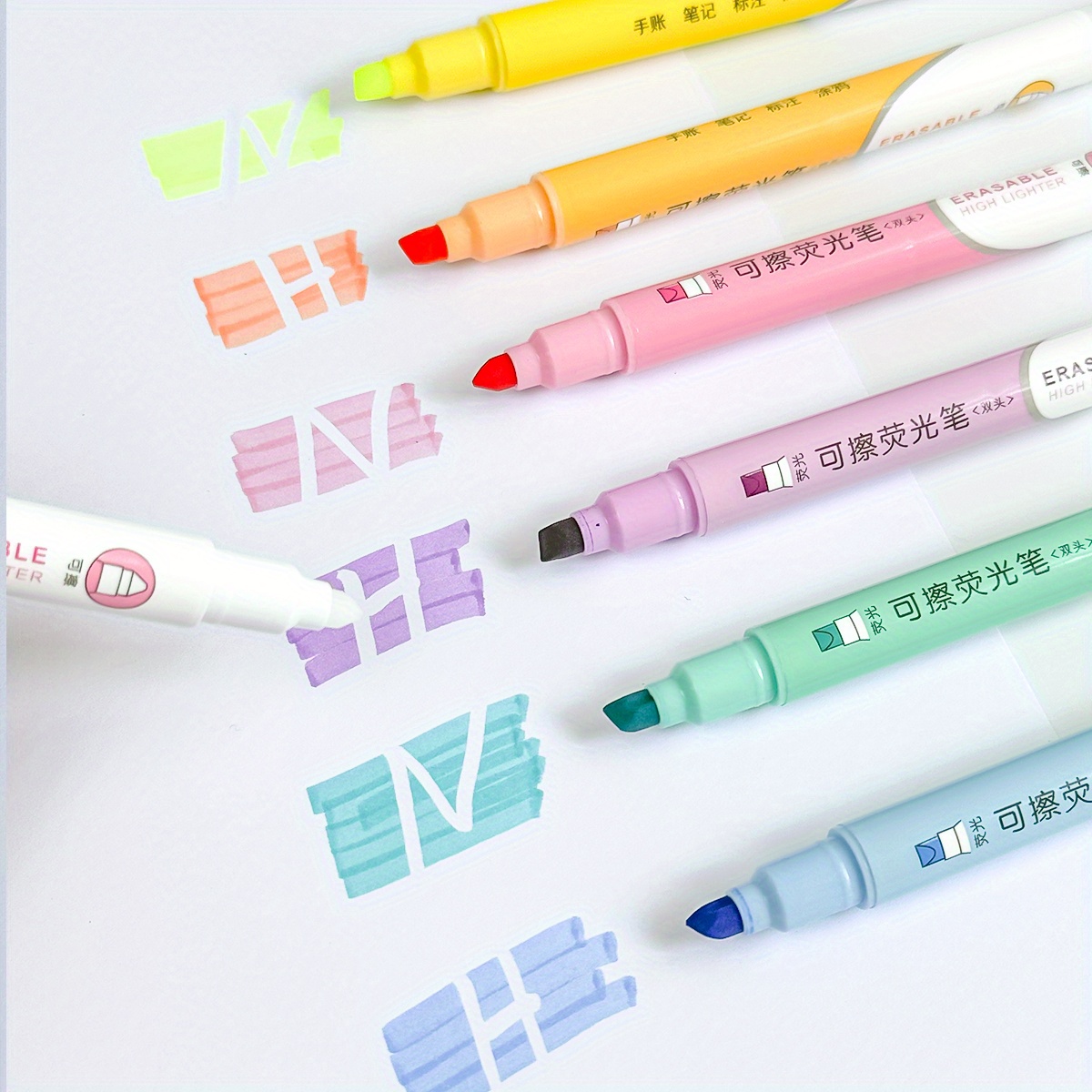 TEMU Raderbara highlighters 6 pastell highlighters olika färger dubbel spets raderbar highlighter penna blödning för bullet journaling studie