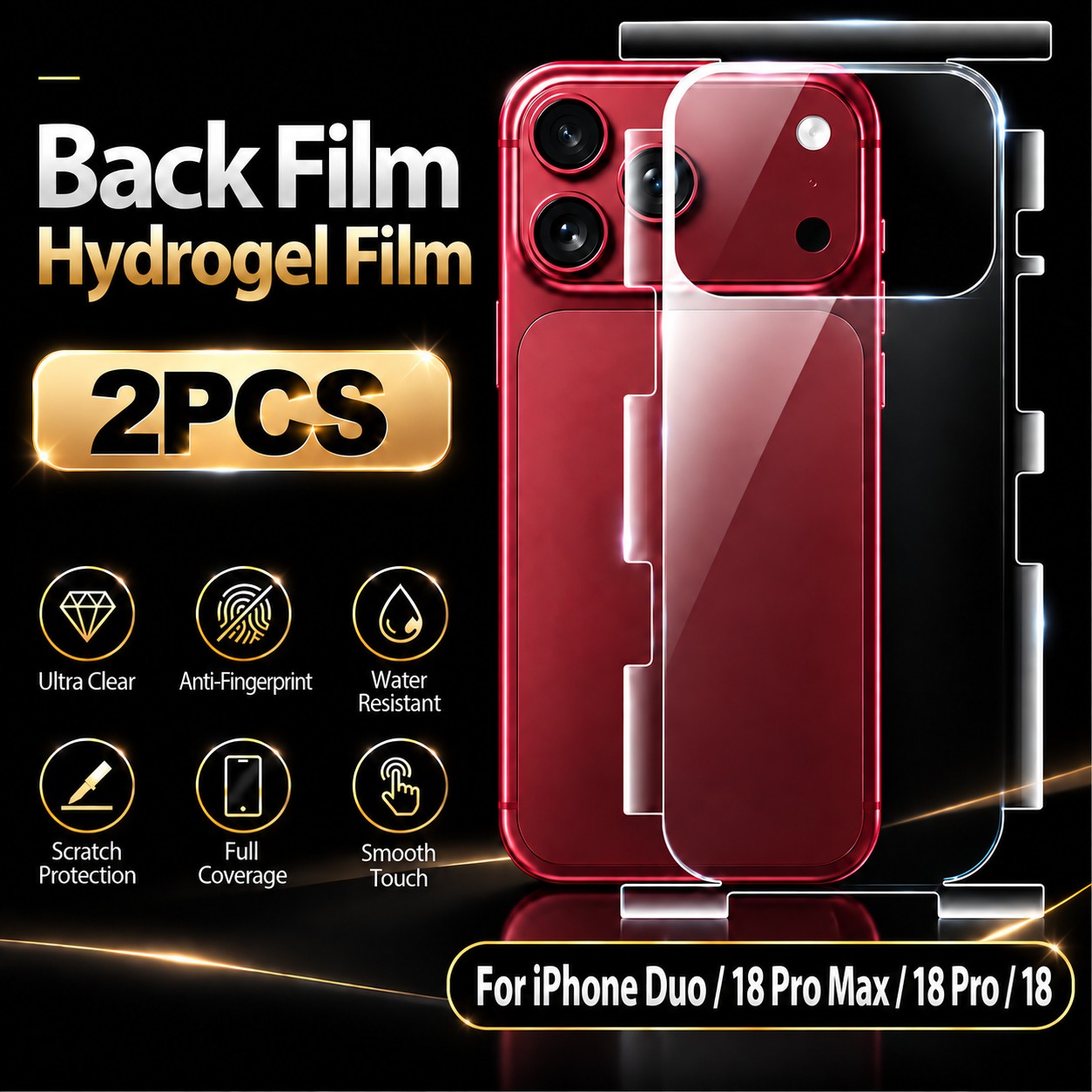 TEMU 2pcs Hydrogel Back Protector Film For Iphone 15 Pro Max/15 Pro/15/14 Pro Max/14/13 Pro Max/13 Pro, Soft Tpu, Full Rear Coverage, Anti-scratch,