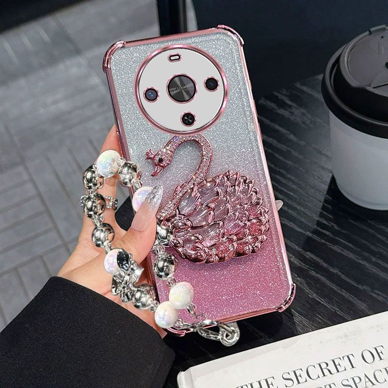 TEMU Phone Case: Plating Bling Glitter Diamond Quicksand Swan Phone Holder Case Lite Magic8 Lite X9d X9c X60pro X70 Cover Casing Silicone 4 Corner
