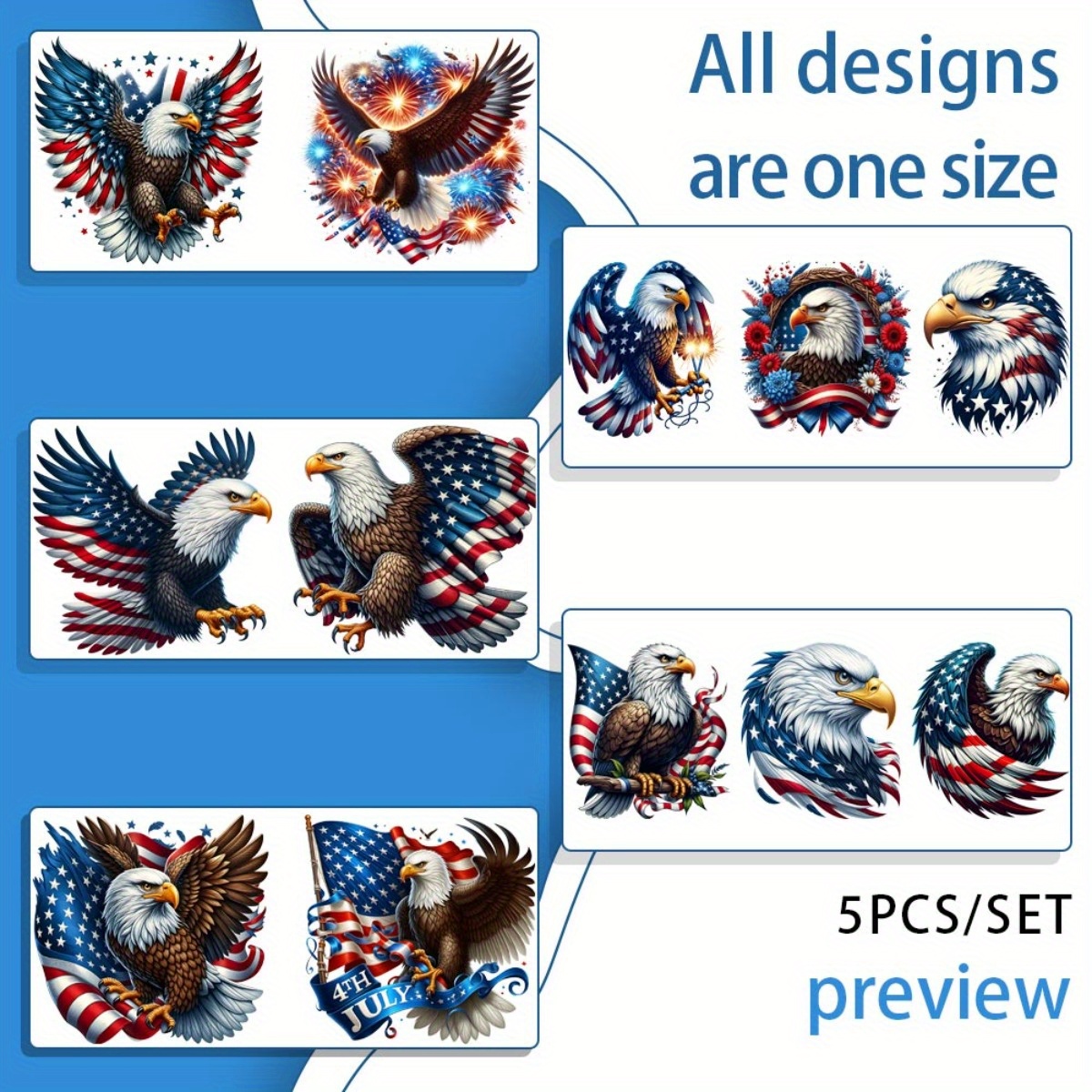 TEMU 5pcs/ Set Eagle 16oz Glass Jar Sticker Uv Dtf High Self-adhesive Decorative Paper Is Suitable For Decorating Cups And Bottles