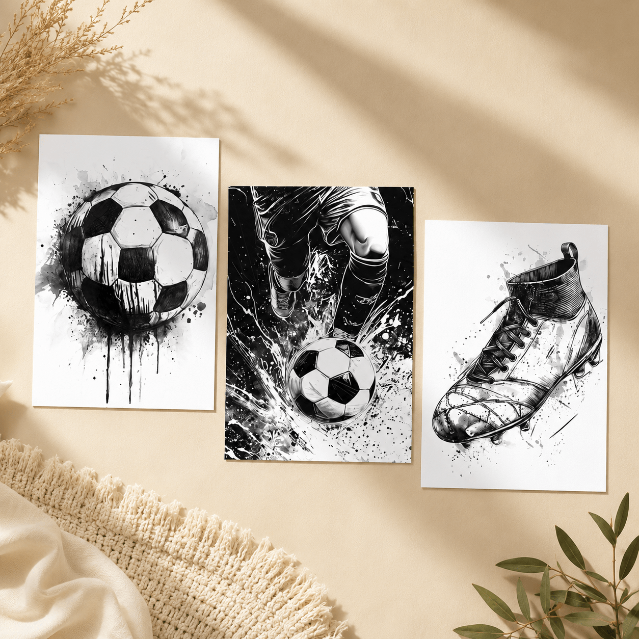 TEMU 2d Flat, 2d Flat, 2d Flat 3pcs Soccer-themed Decorative Posters, High-quality Thick Paper 10x8 Inches Frameless, Creative Football Shoe