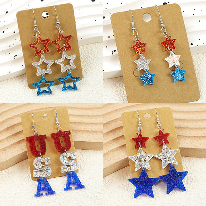 TEMU 4 Pairs Patriotic American Flag Acrylic Dangle Earring, Usa Trio , Match Daily Outfits Party Accessories, Suitable For Day And Jewelry Gift,