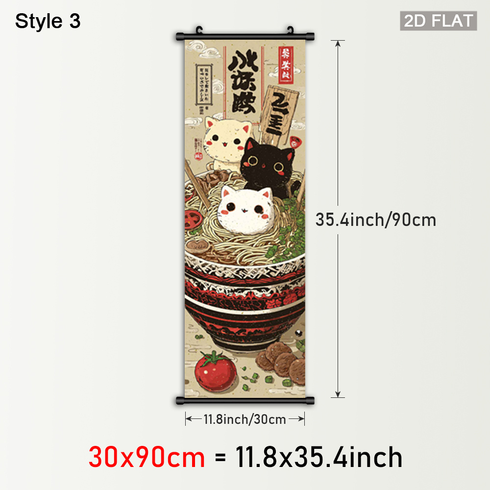 TEMU 2D Plat, 1 Pièce Cadre Art Mural Japonais Ramen & Chat - Asiatique Vertical, Cadre en Plastique avec Crochet, Anime pour Déco (Chambre,...) -