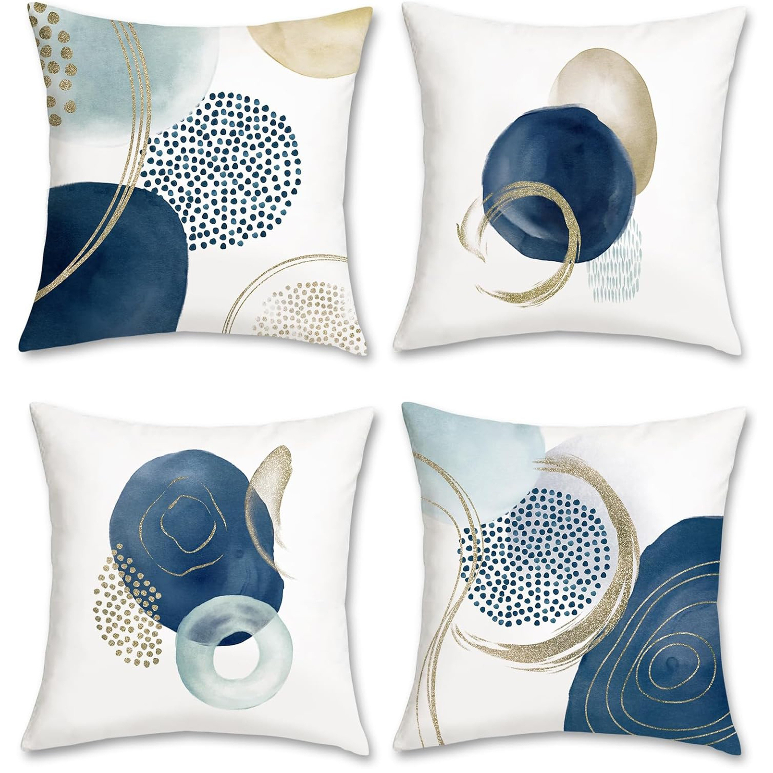 TEMU 4 Housses de Coussin Style Bohème - Géométriques Médiévaux Minimalistes et Doré, de Polyester, Fermeture Éclair, Lavable en Machine, pour