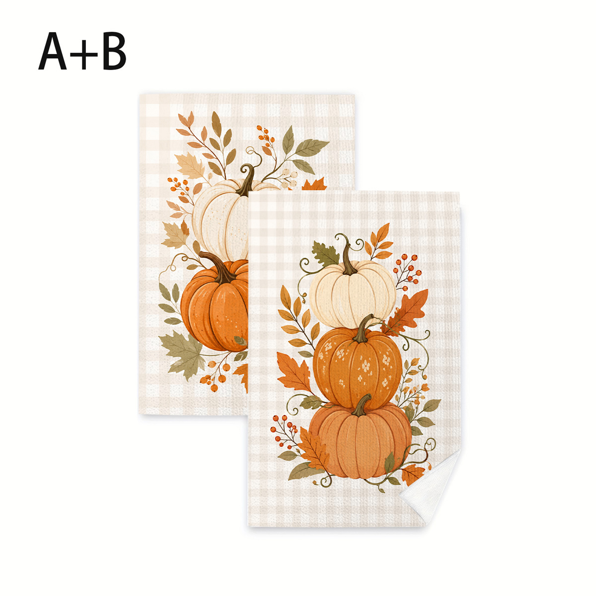 TEMU Cleaning Cloth 2pcs Kitchen Towel 2pcs Set Autumn Maple Leaf And Pumpkin Kitchen Cleaning Cloth - Cute Autumn Theme, Suitable For Drying Dishes,
