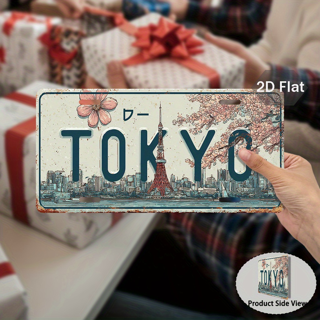 TEMU Plat 2D, pour décoration uniquement, Plat 2D, 1 pièce Panneau métallique vintage Tokyo - 29,97 cm x 14,99 mural avec motif de et de la de Tokyo,