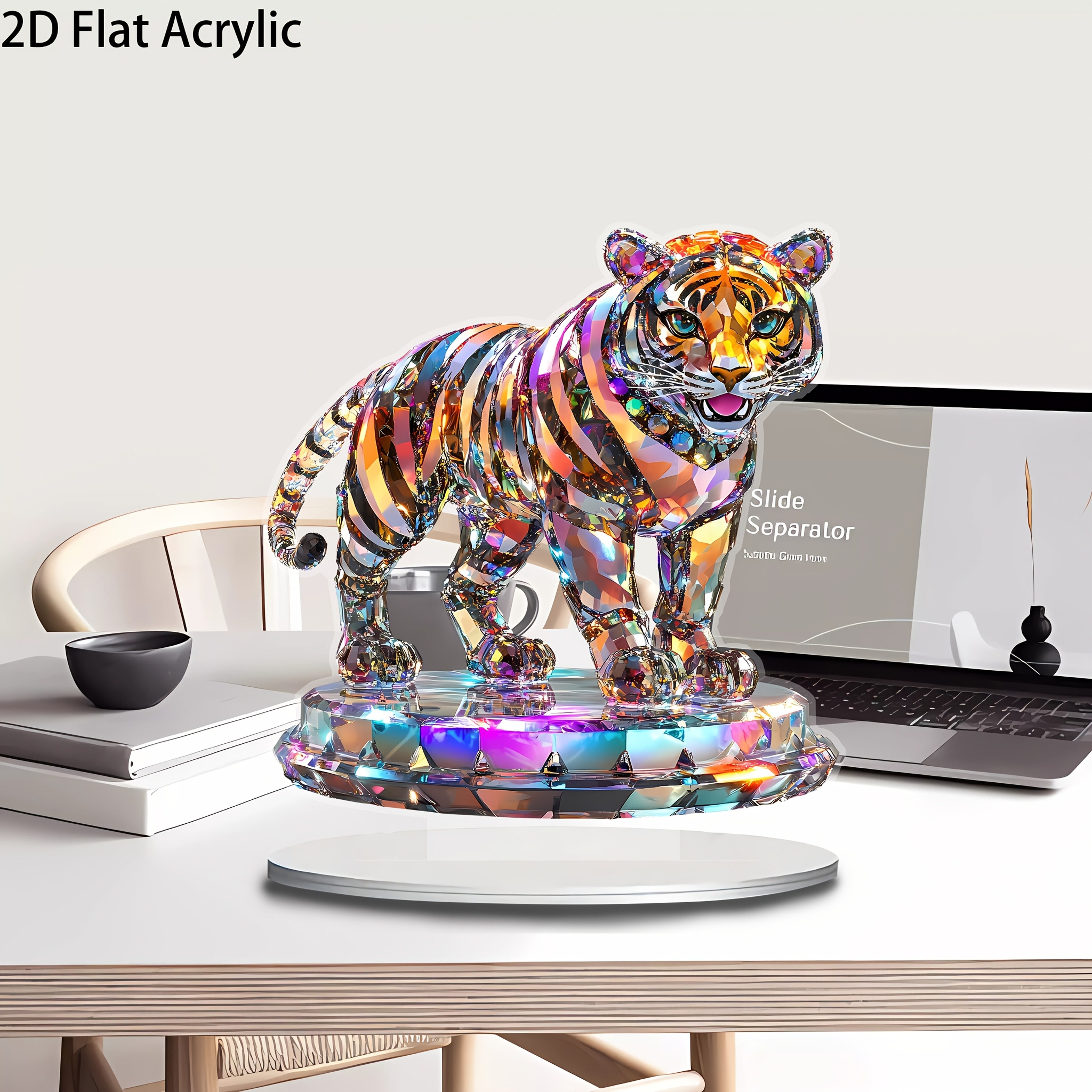 

2d Flat, Art Acrylic Tiger Statue With Base, Two- Flat Animal Theme Decorative Labeling Signs And Plaques, Desktop Artwork, Multi-functional Home And Office Decorations, Suitable As An Ideal Gift For