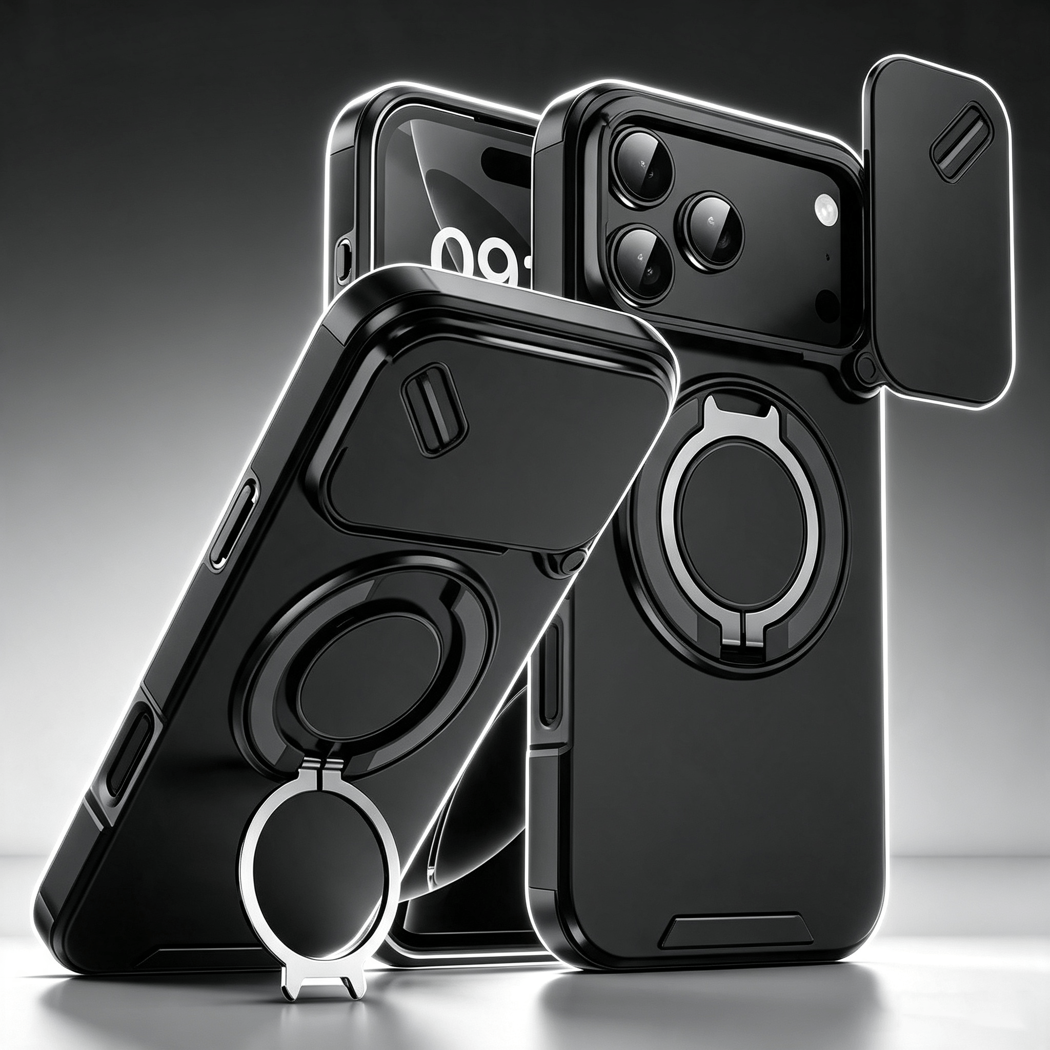 Image of Phone Case: Mech-style Phone Case With Foldable Ring Stand And Sliding Camera Cover, Scratch-resistant And Dust-resistant, Compatible With Ip13/ip14/ip15/ip16/ip17/ip18 Pro/ip18 Pro Max