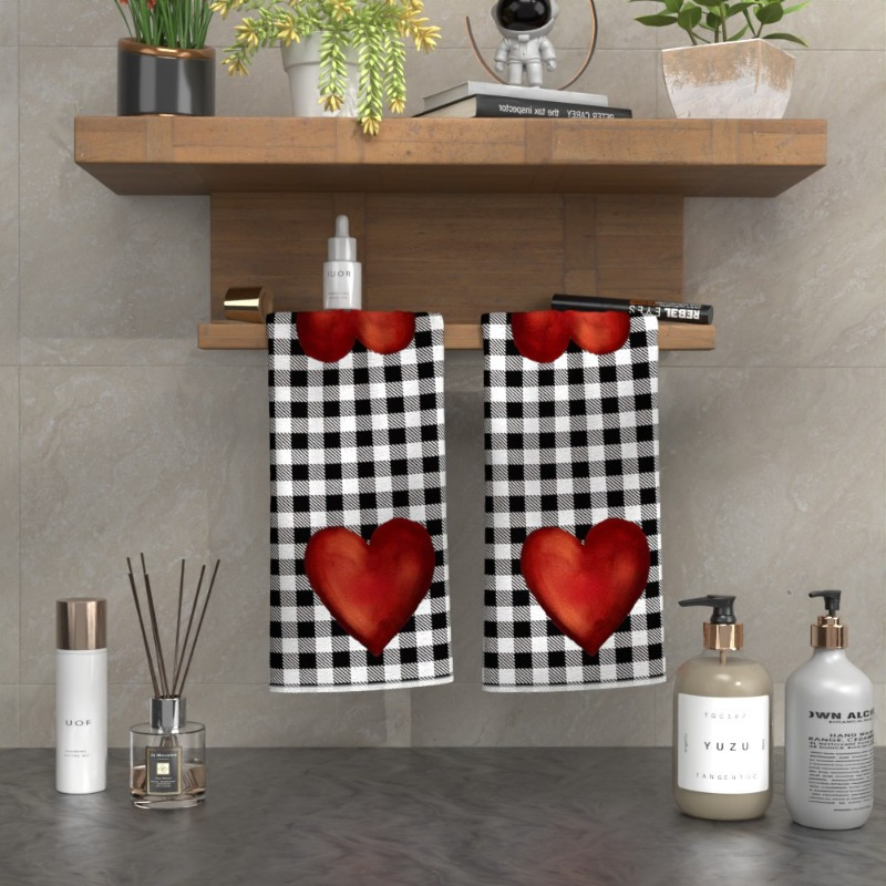 

2-pack Polyester Towels, 18x26 Inches, Contemporary Checkered , Quick-dry, Machine Washable, Ideal For Kitchen, Bathroom, Gym - Valentine's Day Gift