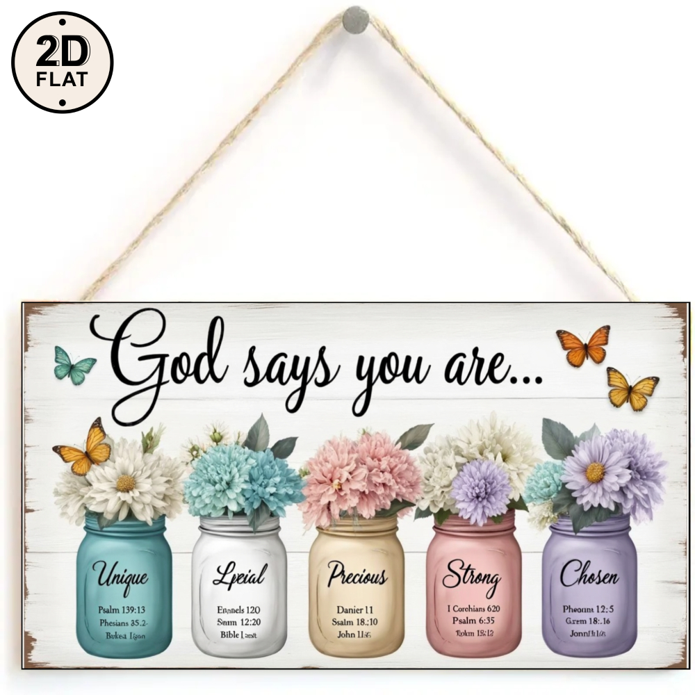 2d flat, rustic wooden sign white god       precious strong   with flowers and butterflies for home decor2 , 2d flat 0
