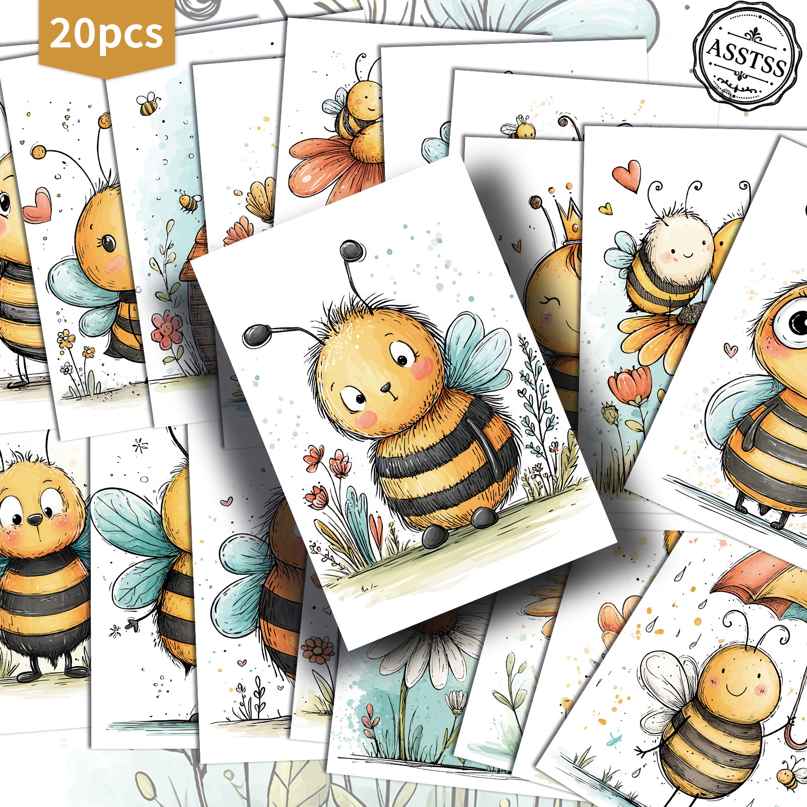 TEMU 20-pack Asstss Vintage Whimsical Bees Postcards - 4x6 Inches Retro Junk Journal Supplies, Classic Pinup Illustrations Collectible Decorative