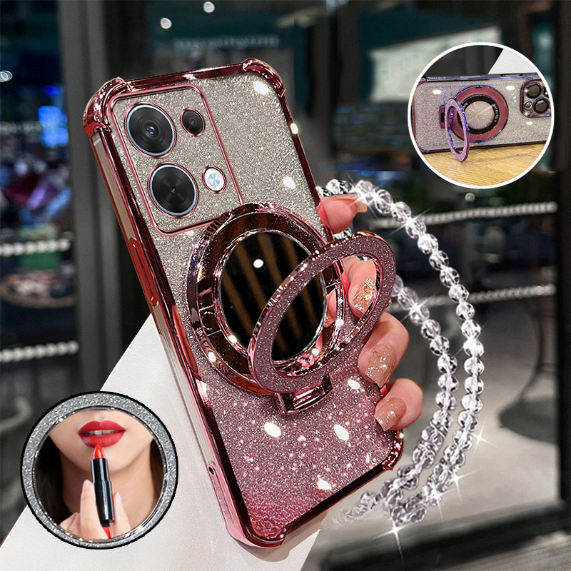 E-shop Handyhülle: Für Redmi Note 13 Pro 4G 5G / Note 13 Pro+ Handyhülle mit Vier-Ecken-Airbag, Glitzer-Makeup-Spiegelhalter, Neu, Transparent,