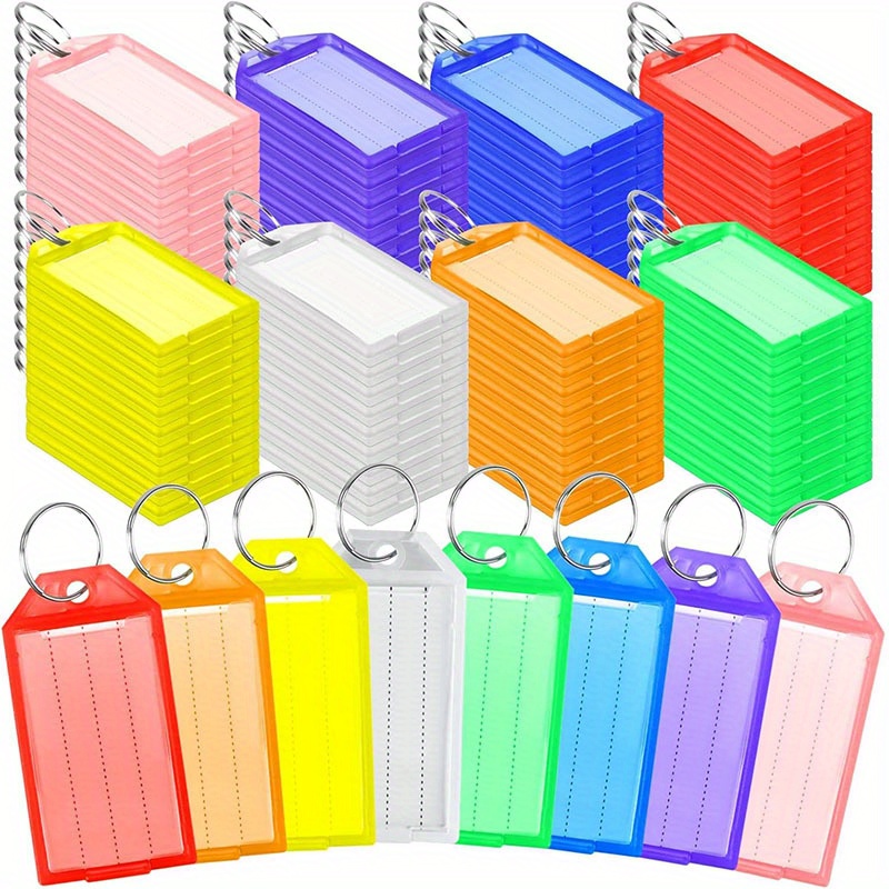 TEMU Set di 120 etichette in plastica in 8 colori, con anello, finestra per etichette e etichette - per identificare chiavi, , zaini e oggetti
