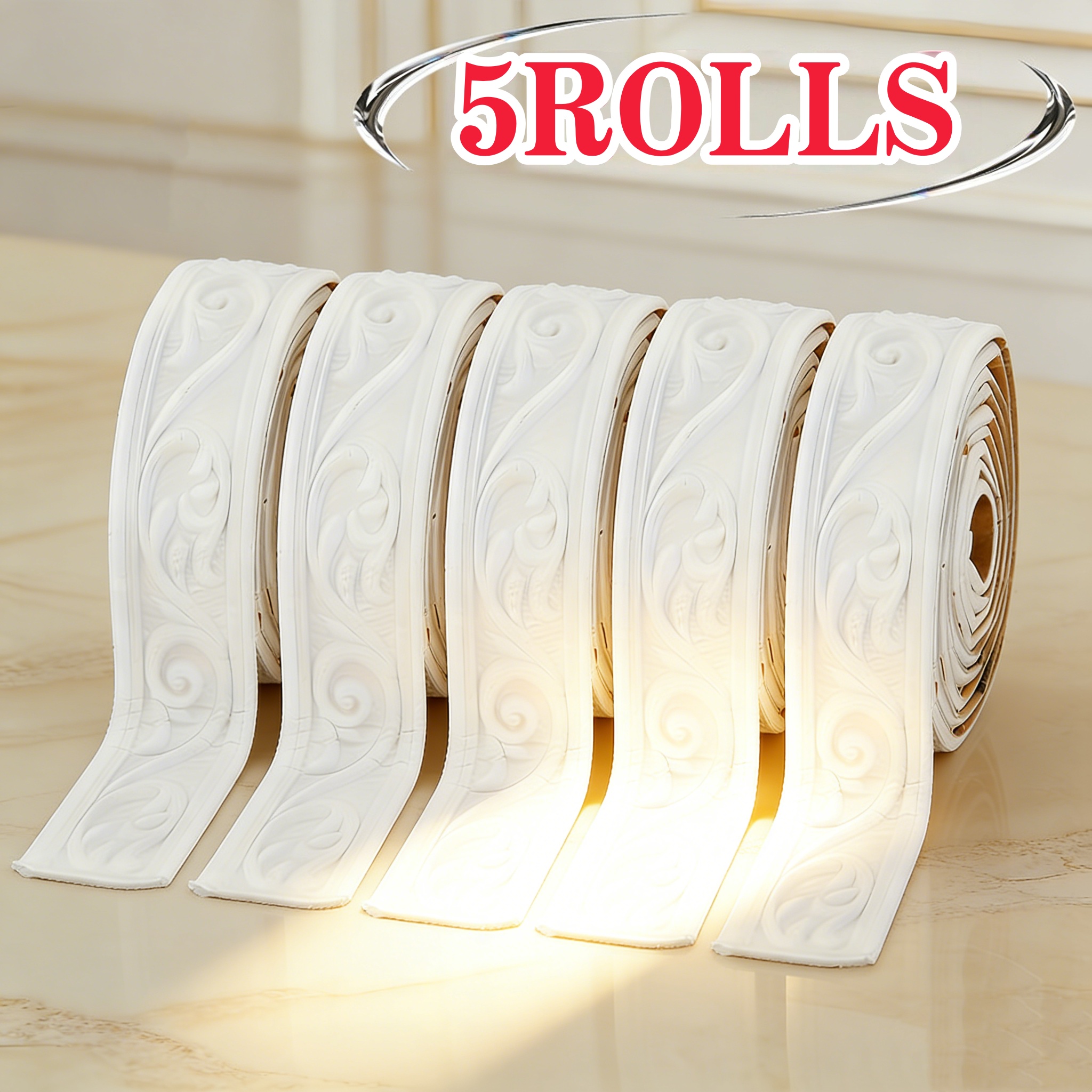 5 Rolls 230 Cm 3d Embossed Wall Decoration, Light Luxury , Self-adhesive Baseboard Trim With Backing, Decorative Wallpaper Border, Wall Mold, Adhesive Wall Mold, Baseboard Mold