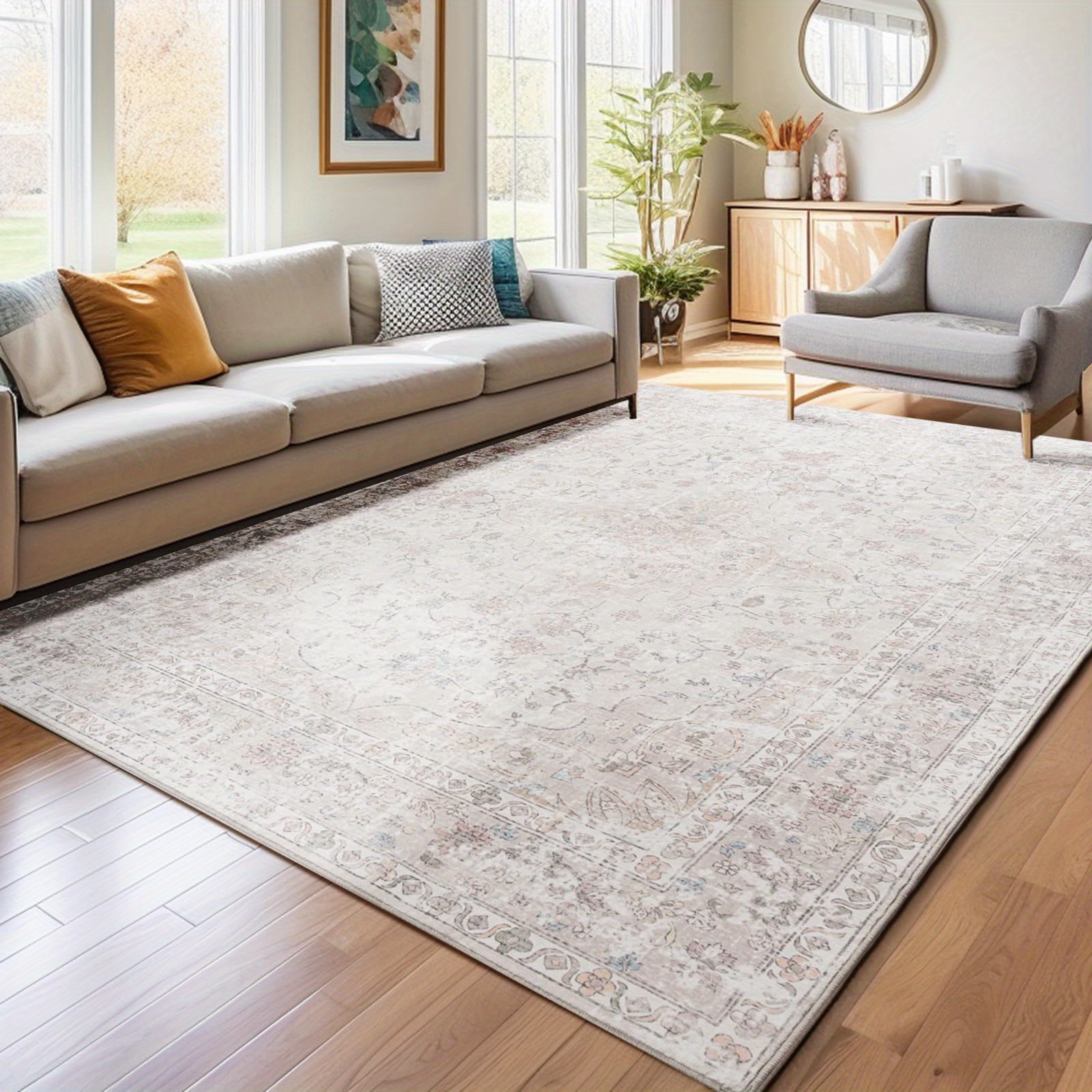 TEMU Vintage Bohemian Suitable For Living Room & Bedroom - Soft Rug With Non-slip Backing, Machine Washable Suitable For Spaces, Jumbo Sizes