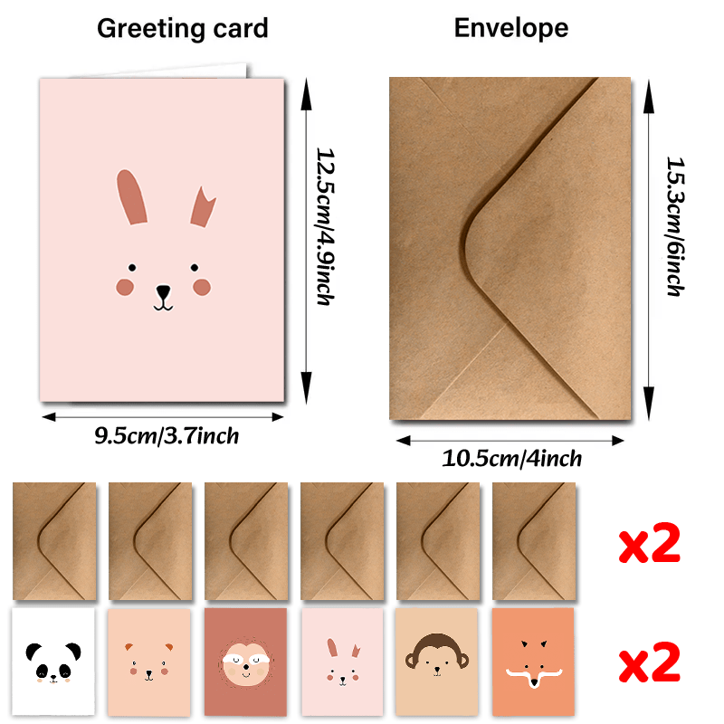 TEMU Ensemble de 24 cartes de vœux polyvalentes avec enveloppes, ornées de d'animaux adorables de style cartoon, parfaites pour Thanksgiving, les