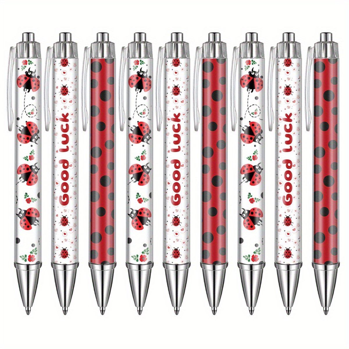 9-pack Ladybug Ballpoint Pens - Smooth Black Ink Pens For , School Supplies, Office & Gifts - Ladybug Insect Theme Stationery Set