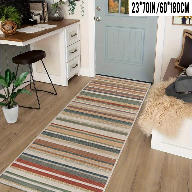 TEMU Velvet /mÂ² 1pc Minimalist Striped Runner Rug, More Your Aesthetic, Persian Carpet, Machine-washable Soft Rug, Type, Suitable For Bedside,