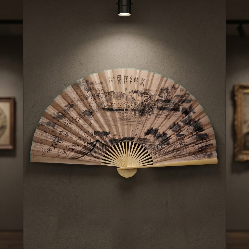 TEMU Oriental Wall Art: Decorative Folding Fans (43 X25 Inch)-random Color And Pattern. Artisan Bamboo With Ink-wash Scenes: , Moonlight & Scenery.