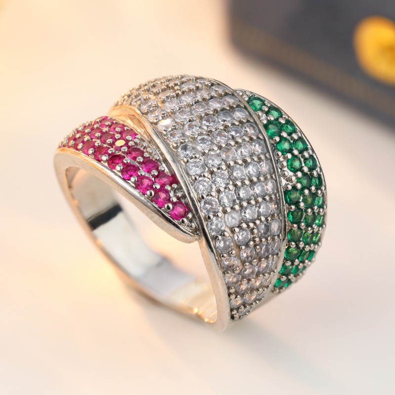 Luxurious Retro Three Color Synthetic Zirconia Cross Ring