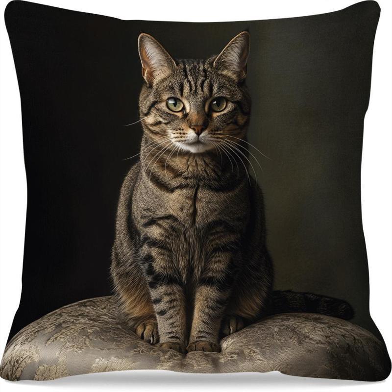 TEMU 1pc Cat Sitting On Pillow Cushion Short Plush Pillowcase 17.7 Inches X17.7 Inches Without Pillow Core, Single-sided Printed, Suitable For Room