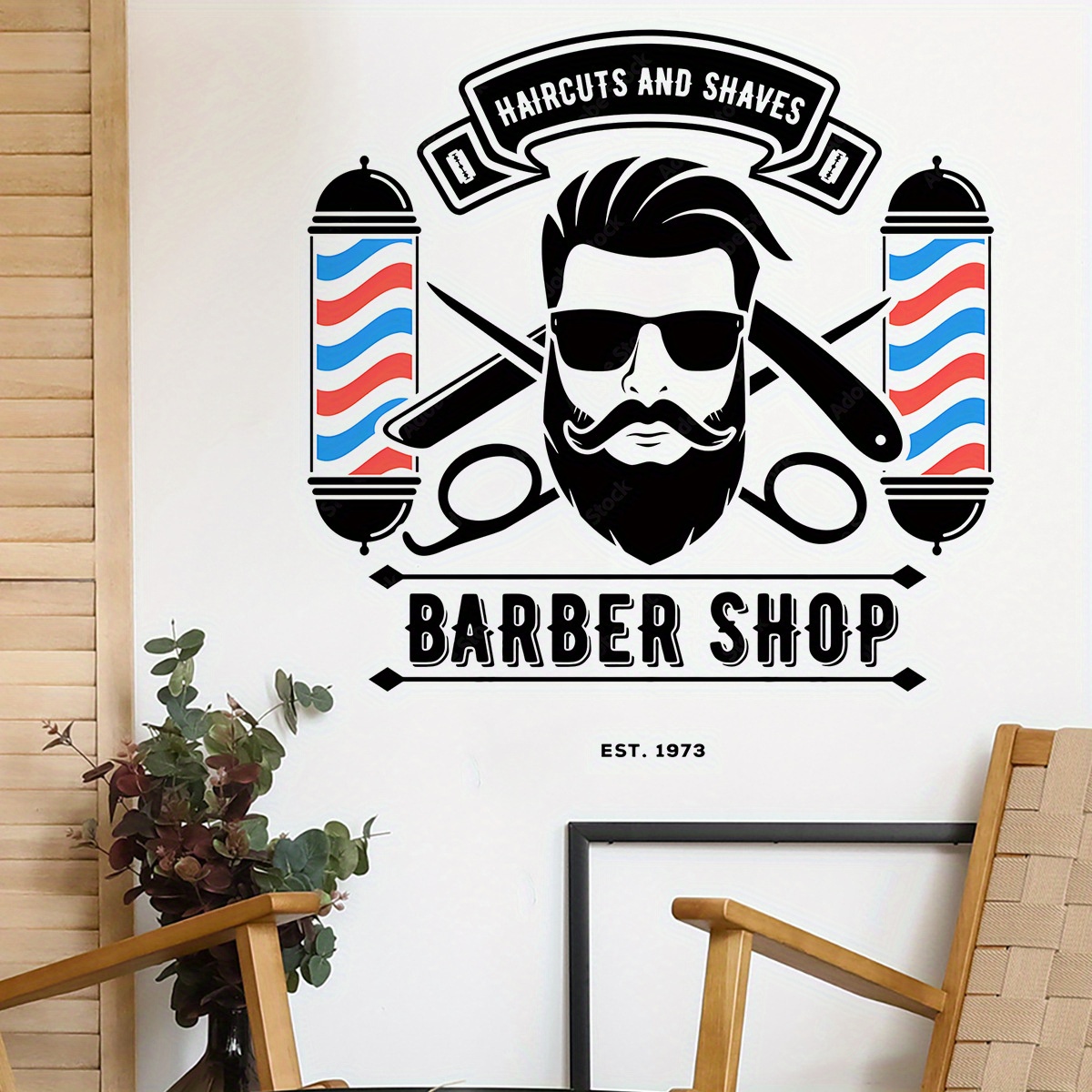hair salon logo english letter wall sticker barber   background decoration self   decal