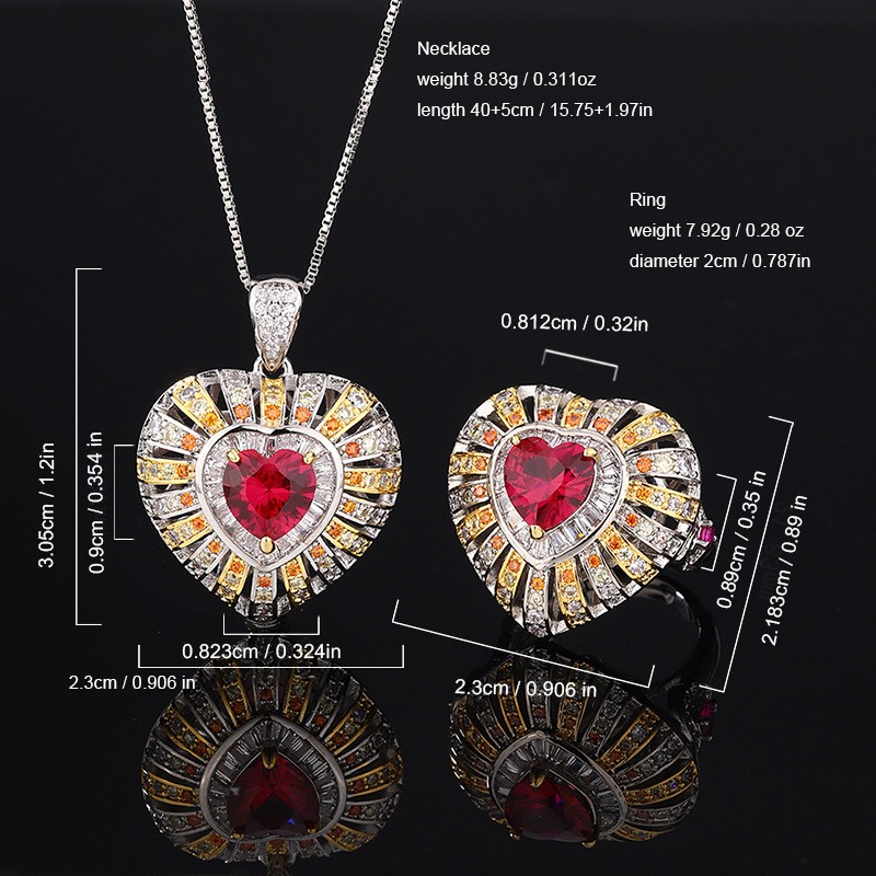 Women's Two Tone Golden Heart Adjustable Ring & Necklace Set