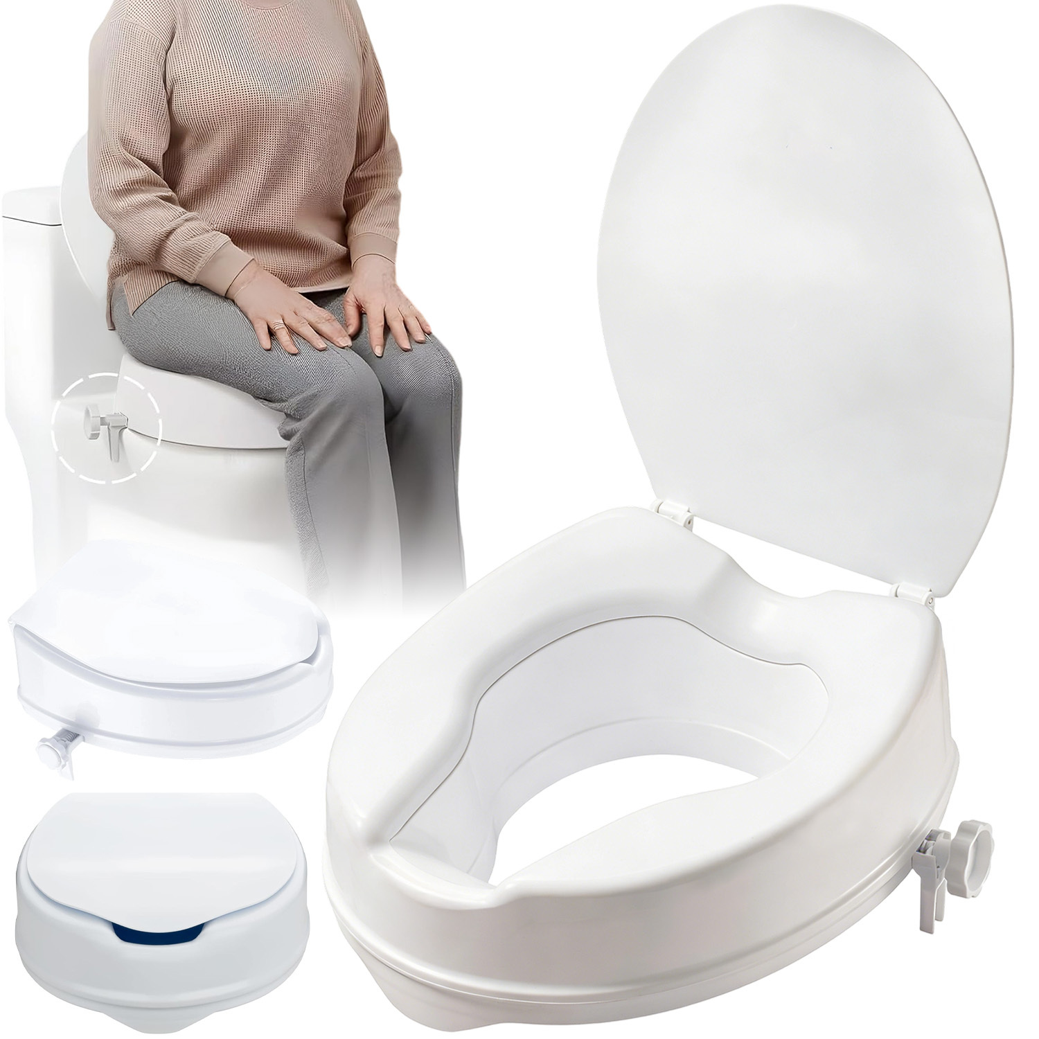 Image of Household Raised Toilet Seat With Closed Lid, Ergonomic 10cm Height Pad For Restroom Renovation