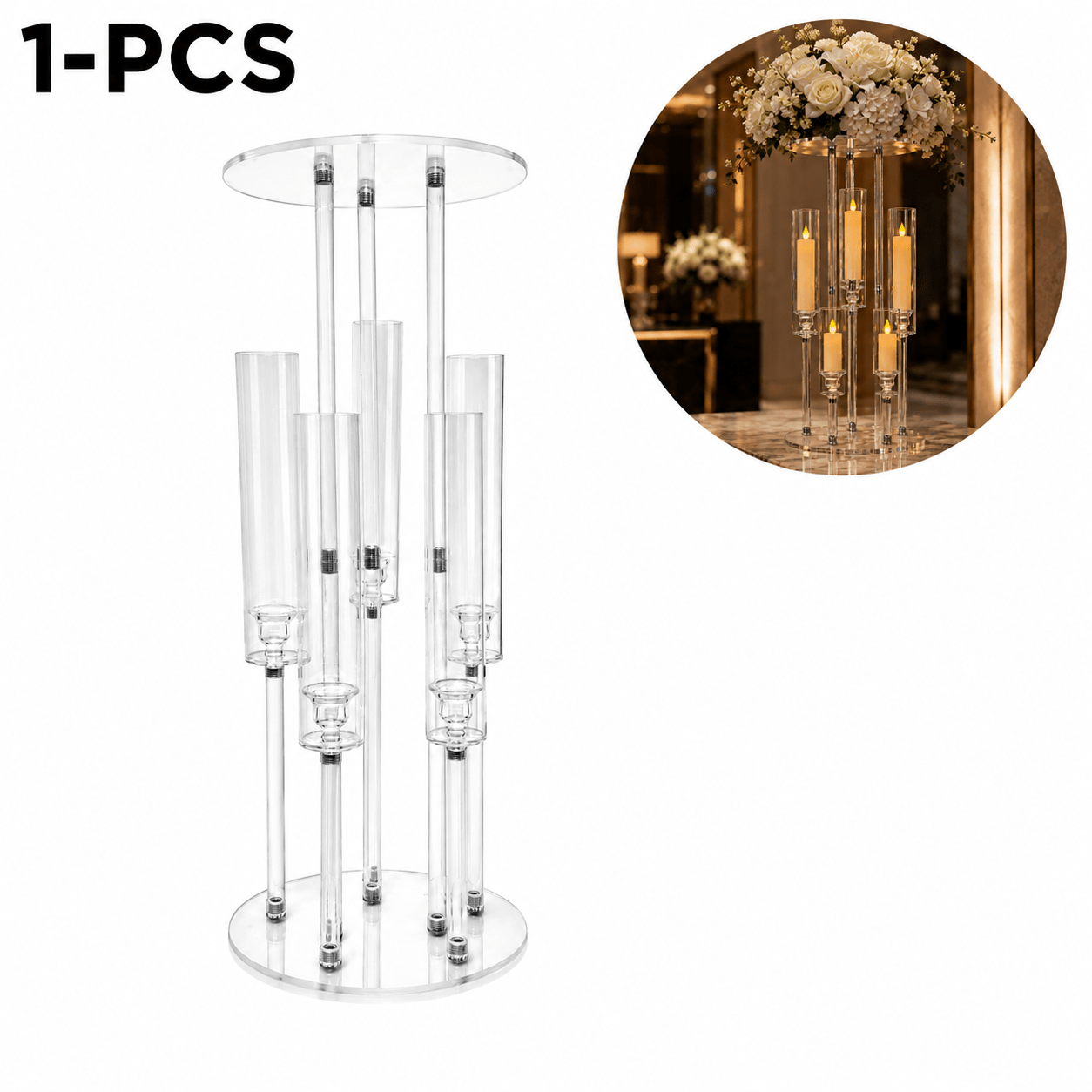 TEMU 1 pièce Bougeoir et présentoir à fleurs en acrylique transparent, pièce de table modulable pour banquet de mariage, présentoir floral rond,