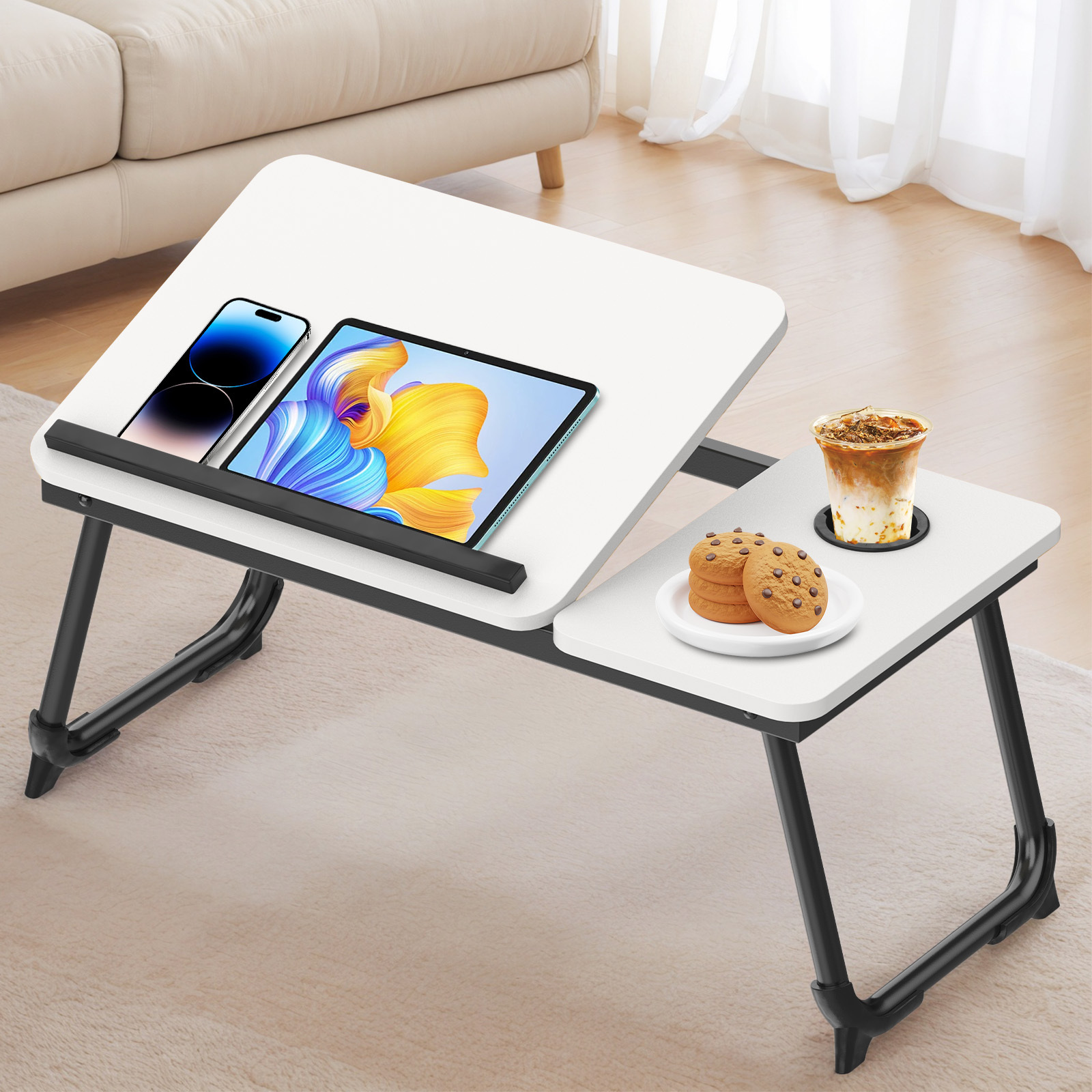 Laptop Bedside Sofa Portable Desk, Portable Desktop Laptop Stand, Small Adjustable Laptop Desk, Foldable Bedside Writing Desk, With Cup Holder