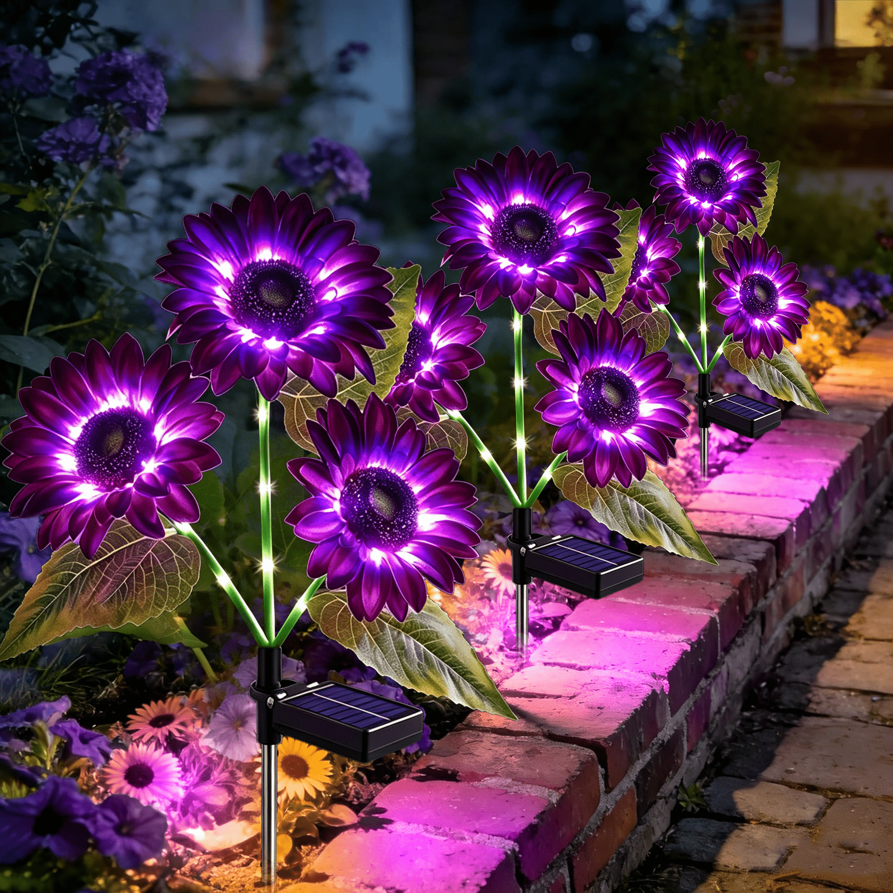 TEMU Solar Sunflower Lights Outdoor Garden Decor, 1 Pack Solar Purple Flowers Lights, Ip68 Fall Decor Stake Decorative Light Auto For Garden Yard