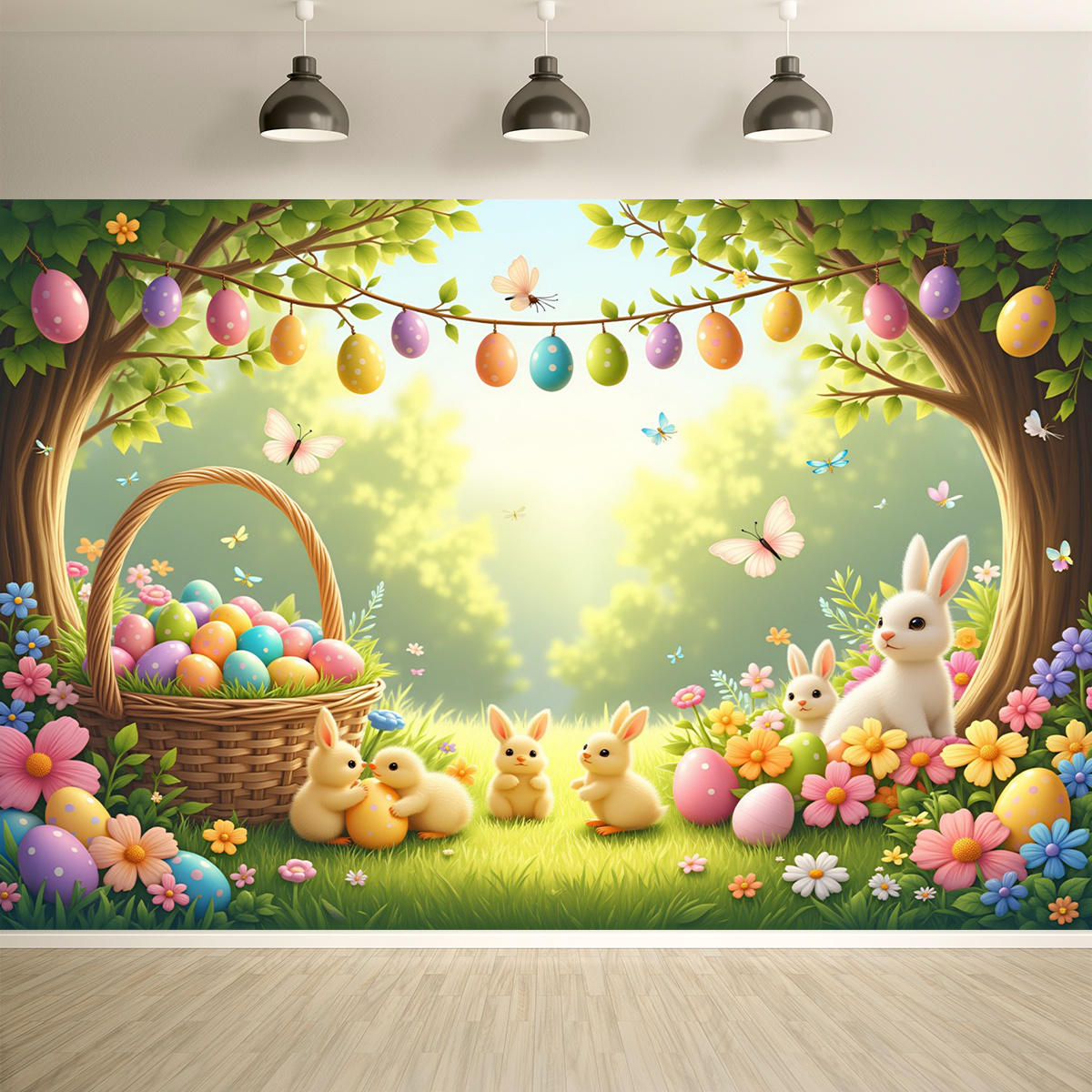 

1pc Drihanco Easter Vinyl Backdrop Banner, Eggs & Bunny , Universal Holiday Party Decoration For Christmas & Events, Outdoor & Indoor Use