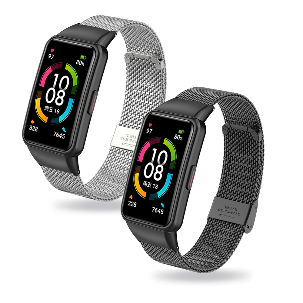 TEMU 2pcs Of Milanese Stainless Steel Replacement Watch Bands, Suitable For Huawei Band 6 / Honor Band 6, Featuring A Secure Metal Clasp, Comfortable