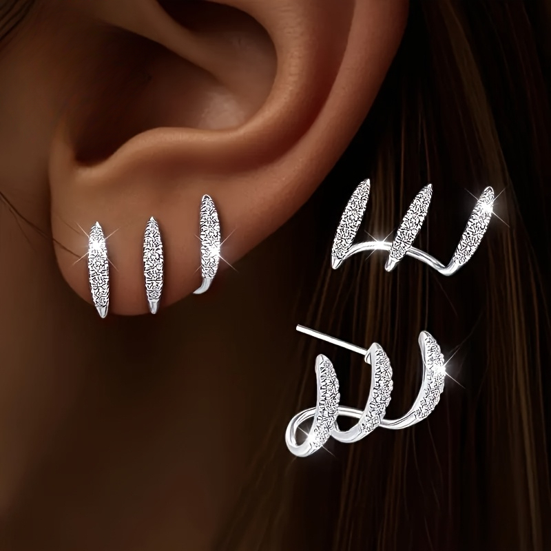 TEMU A Pair Of Women's Inlaid Three-claw Ear Studs, Sparkling With Luxurious And , Suitable For Daily Music Festivals And Occasions, A Perfect Gift