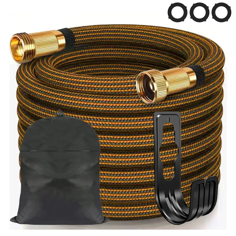 heavy duty rubber garden hose non expanding leak proof anti twist hose with copper threads for lawn rv farm construction pet drinking water compatible with faucets 25 50 75 100 150ft rv plumbing reinforced design sturdy connectors home Product details 1