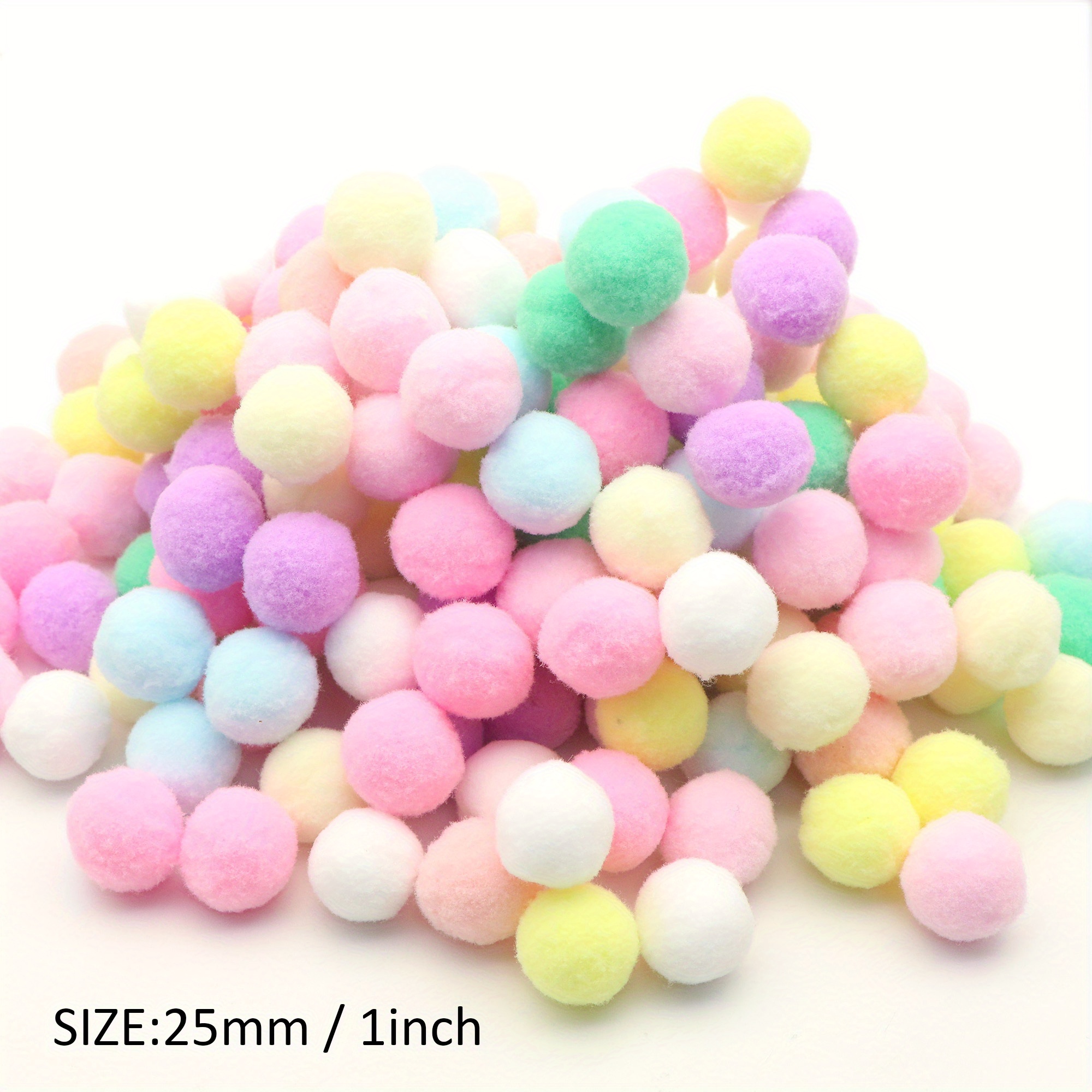E-shop 200 Stück 2,5 cm Multicolor High Elastic Pom Poms Bälle, Pastell Macaron-Farbe Plüsch Bälle, bunte Polyester Fuzzy Bälle für DIY Craft,