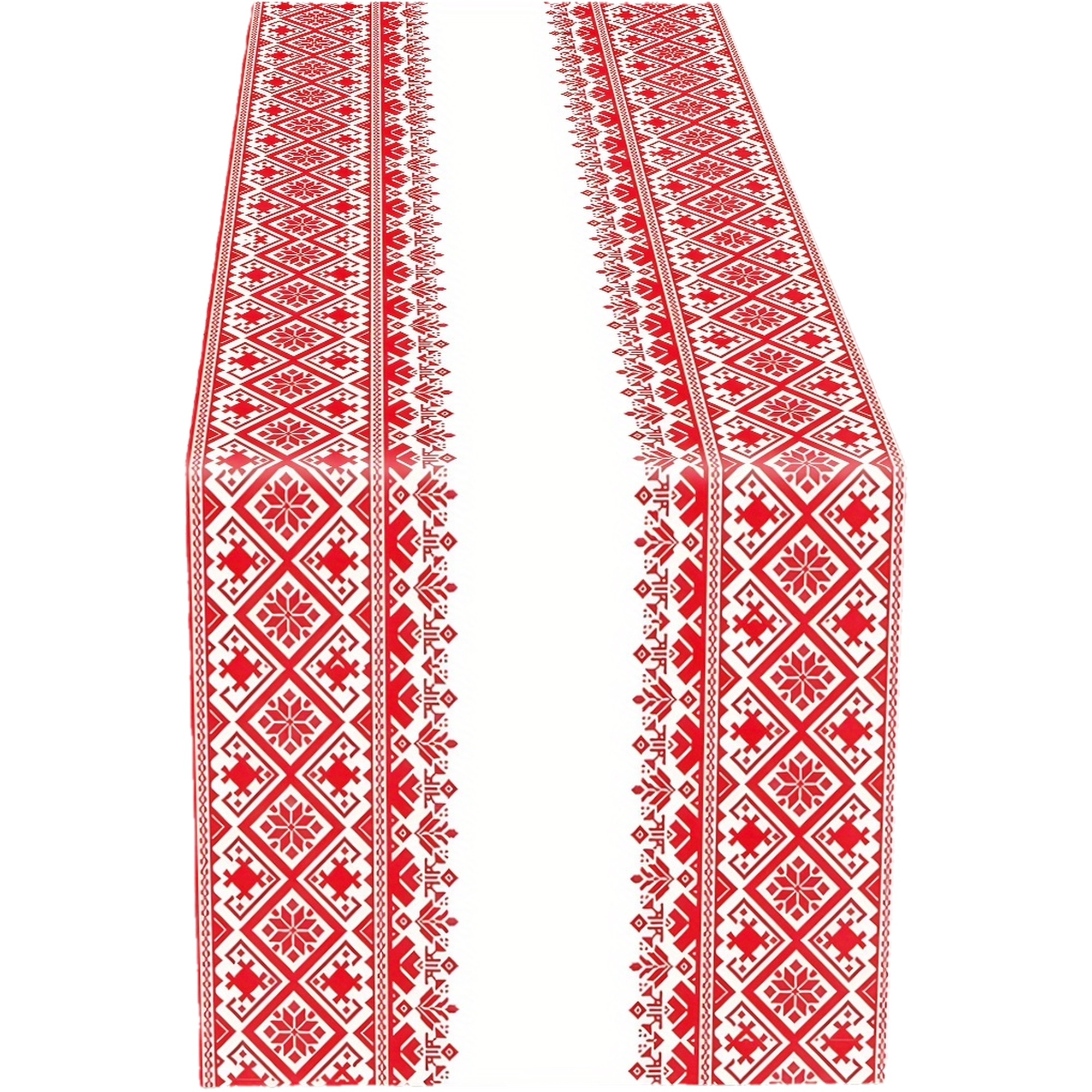 TEMU Chemin de table 2D de style nordique européen de , tissu décoratif ethnique à motif rouge et blanc, adapté à toutes , cuisine, printemps, été,