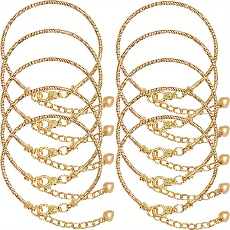 TEMU A Set Of 10 Golden Or Silvery Chain Bracelets, With Snake Bone Chains And Heart-shaped Hooks, Suitable For Diy Original Bracelets And An For.