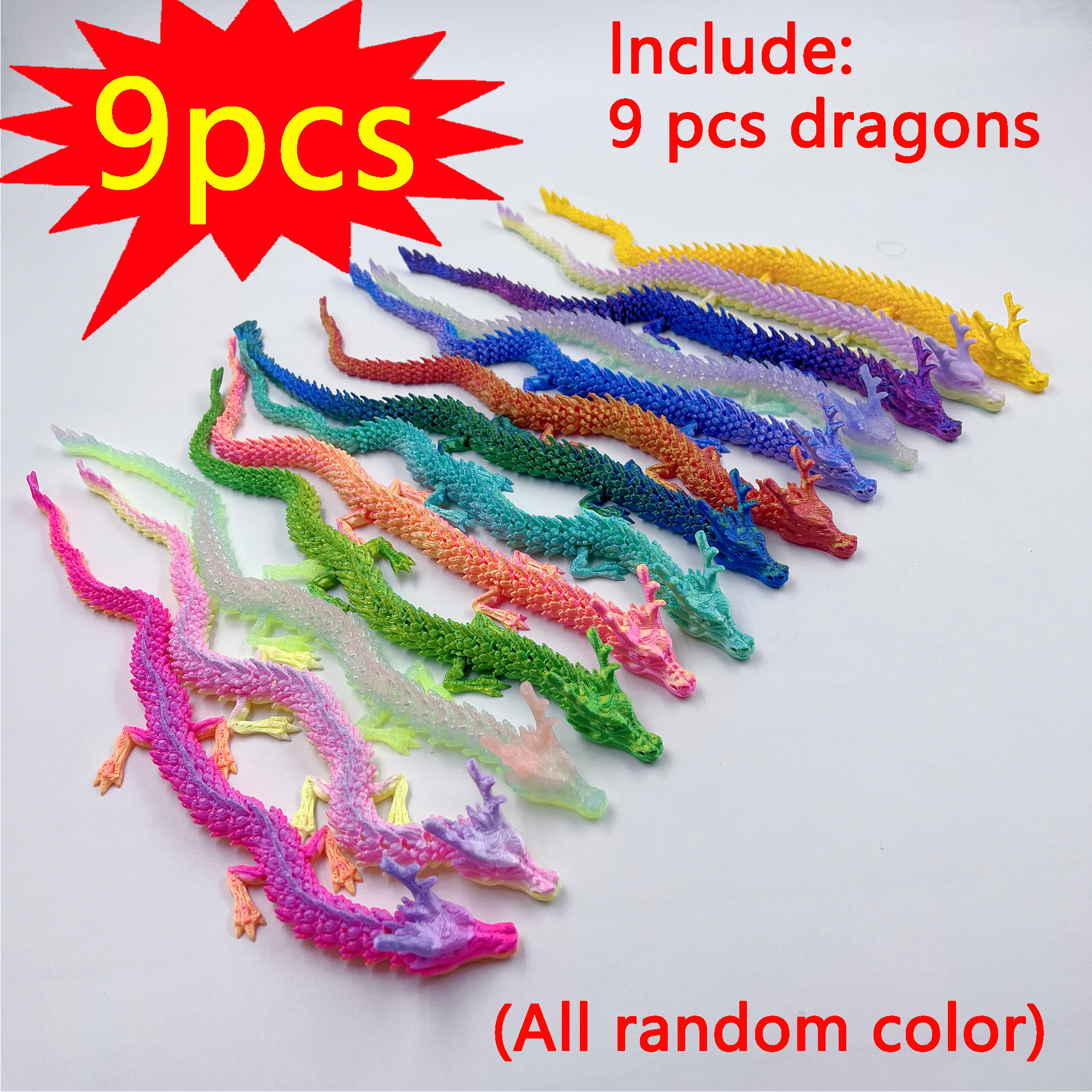TEMU 9pcs 3d Printed Random Color Dragon Set, Suitable For Gifting, Parties, Gardens, Kitchens, Offices, Fairy Tale Worlds, Aquariums, Car Ornaments,