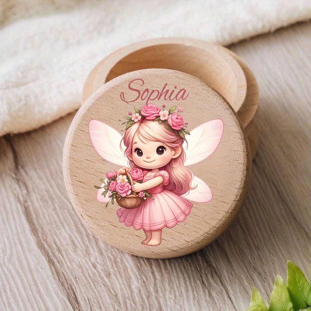 Image of Customizable Wooden Tooth Box For Fairies - A Unique Birthday Present With A Fairy Design, Perfect For Showers